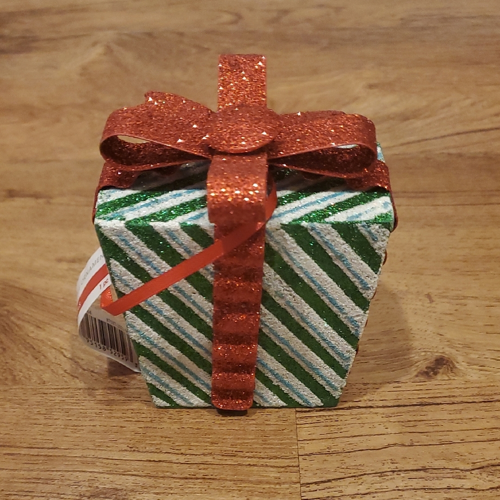 Ashland Glittery Red and Green Striped Gift Box Ornament